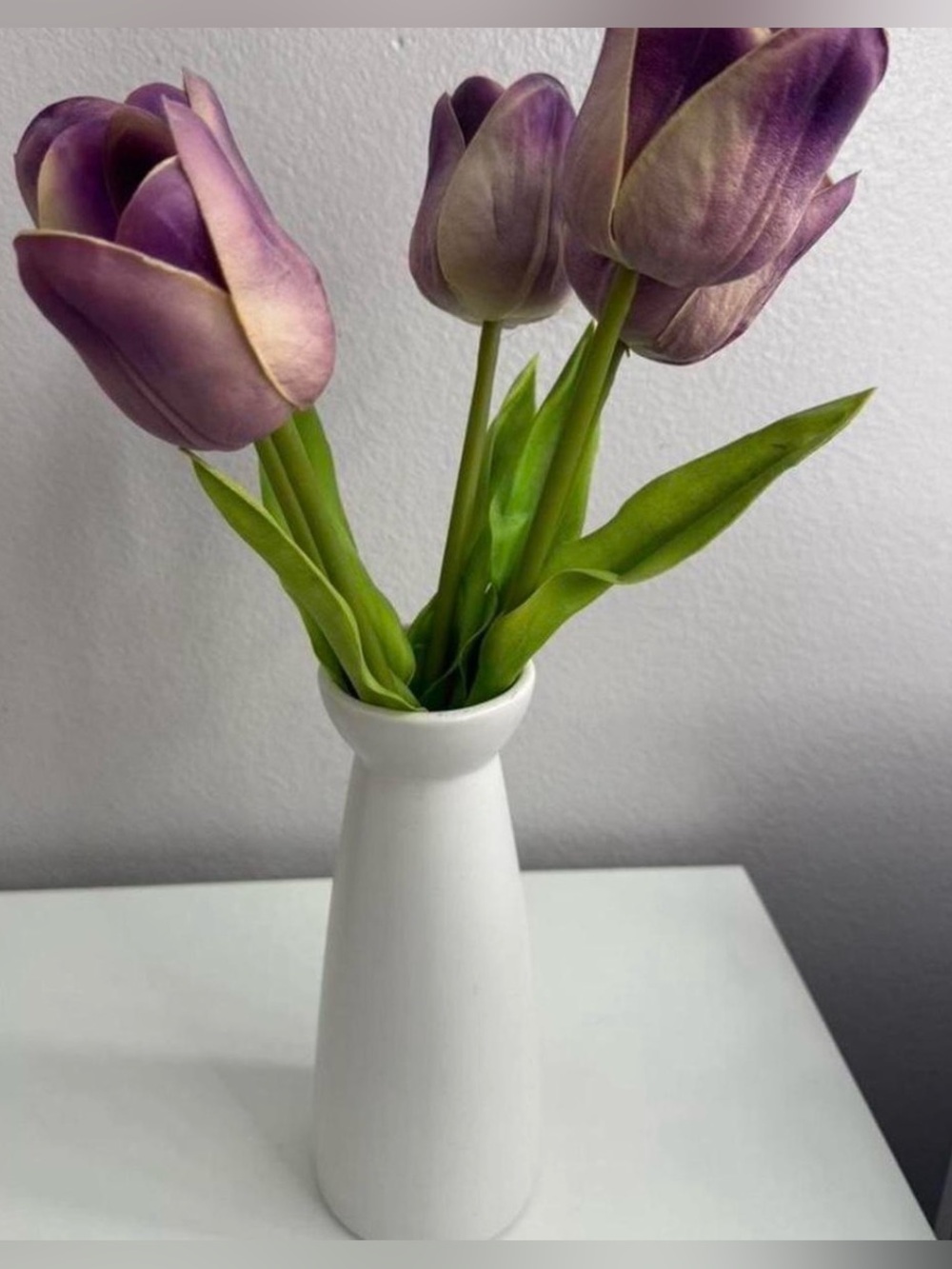 Purple Tulip Faux Floral Arrangement in White Vase - Unbranded